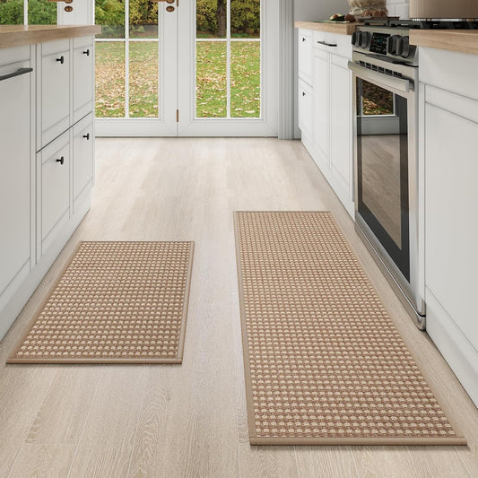 YDKGL Kitchen Mat Kitchen Rugs Sets of 2 PCS Non Slip Washable, Super Absorbent Soft Braided Kitchen Mats for Floor, Rubber Backing Comfort Standing Kitchen Sink Mat Runner Rug, Brown 17"x28"+17"x47"