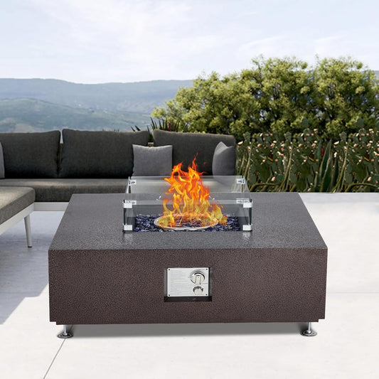 36 Inch Outdoor Propane Fire Pit Table, 50000BTU Heavy-Duty Steel Gas Firepit with Wind Guard, Glass Beads & Rain Cover for Outdoor Patio, Deck & Garden Parties