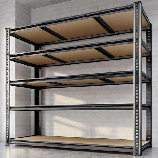 48"W Garage Shelving, 3050LBS Storage Shelves heavy duty, 5 Tier Metal Shelving Unit Adjustable Garage Shelves Heavy Duty Shelving for Warehouse,Commercial, Kitchen, 48" W × 24" D × 72" H, Black