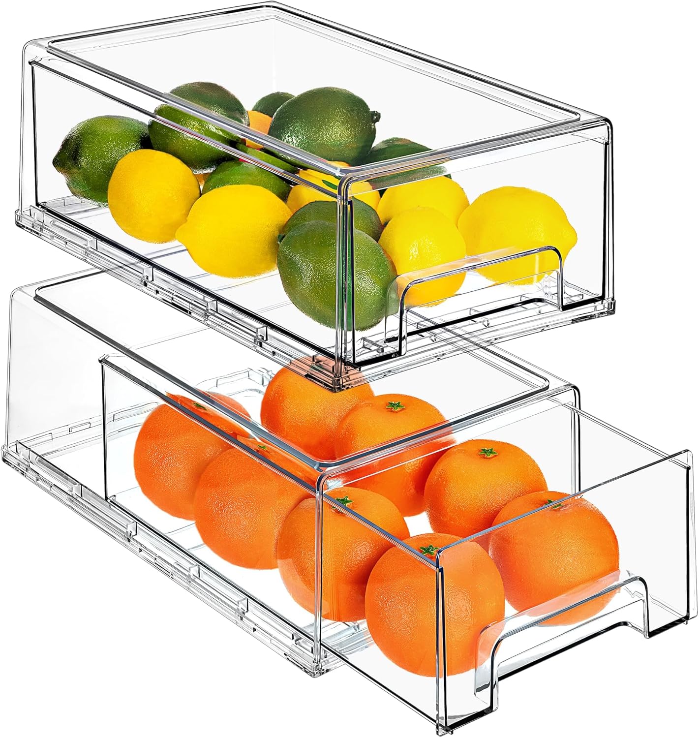 Sorbus Medium Clear Storage Drawers (2 Pack) \u2013 Stackable Organizer Drawers for Fridge, Pantry, Kitchen \u2013 Pull-Out Storage Bins with Handles, Slide Out Acrylic Drawers