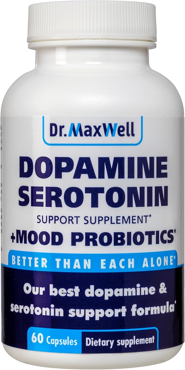 Serotonin and Dopamine Supplements with Mood Probiotic, 5in1 Support for (1) Dopamine (2) Serotonin (3) Mood (4) Relaxation (5) Focus & Brain, 60 Capsules