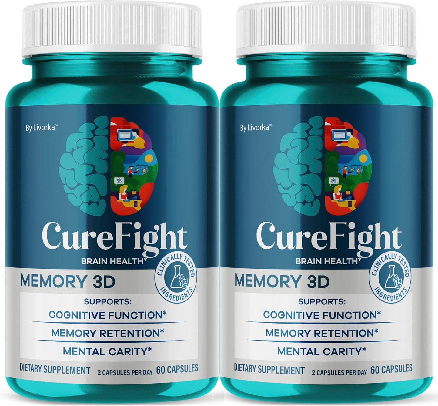 (2 Pack) Cure Fight for Memory 3D Capsules - Official CureFight Brain Health Supplement Pills, Natural Advanced Formula Cognitive Function for Overall Health & Wellness, 120 Capsules for 2 Months