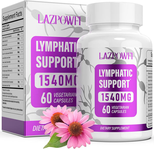 Lazpowfi Lymphatic Drainage Supplements, 1540mg Lymph System Support Supplement for Women & Men with Dandelion, Burdock, Echinacea,Rutin, Turmeric,Cleavers & More, 60 Capsules
