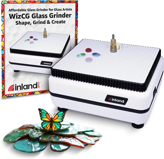 Inland Craft WizCG Glass Grinder, Stained Glass Grinder Machine Mosaic & Grinder Tool, for Edging, Shaping, Drilling - For Professionals & Hobbyists - Includes 2 Diamond Bits - White