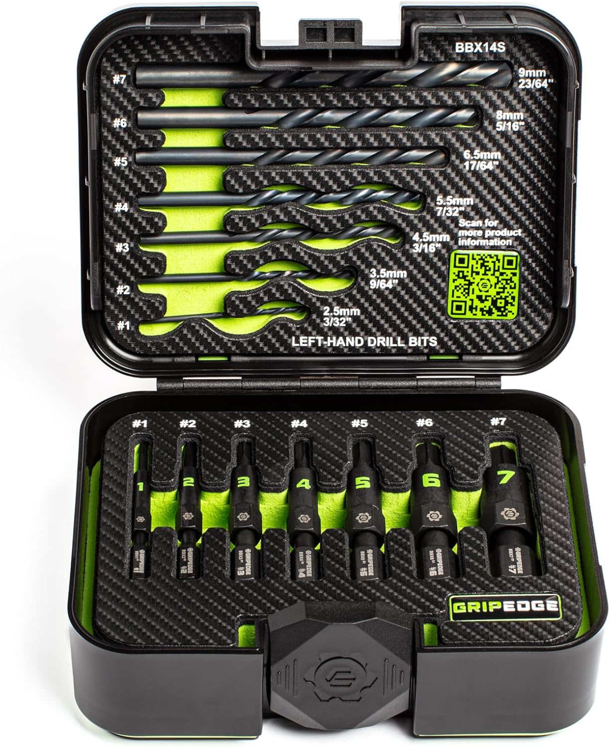 GRIPEDGE Tools | 14PC G-FORS Extractor Set | Sizes #1 - #7 | Left Hand Drill Bits Included | Removes Broken Studs, Stripped Bolts/Screws | Includes Premium Plastic Case With Foam Insert |