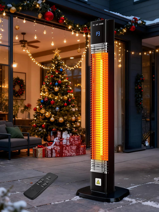YEW Outdoor Electric Patio Heater, 1500w Infrared Heaters with Remote, 24H Timer, 3 Heat Levels, Waterproof, Quiet, Tip-Over Protection, Portable Tower Heaters for Porch,Garage,Balcony,Backyard
