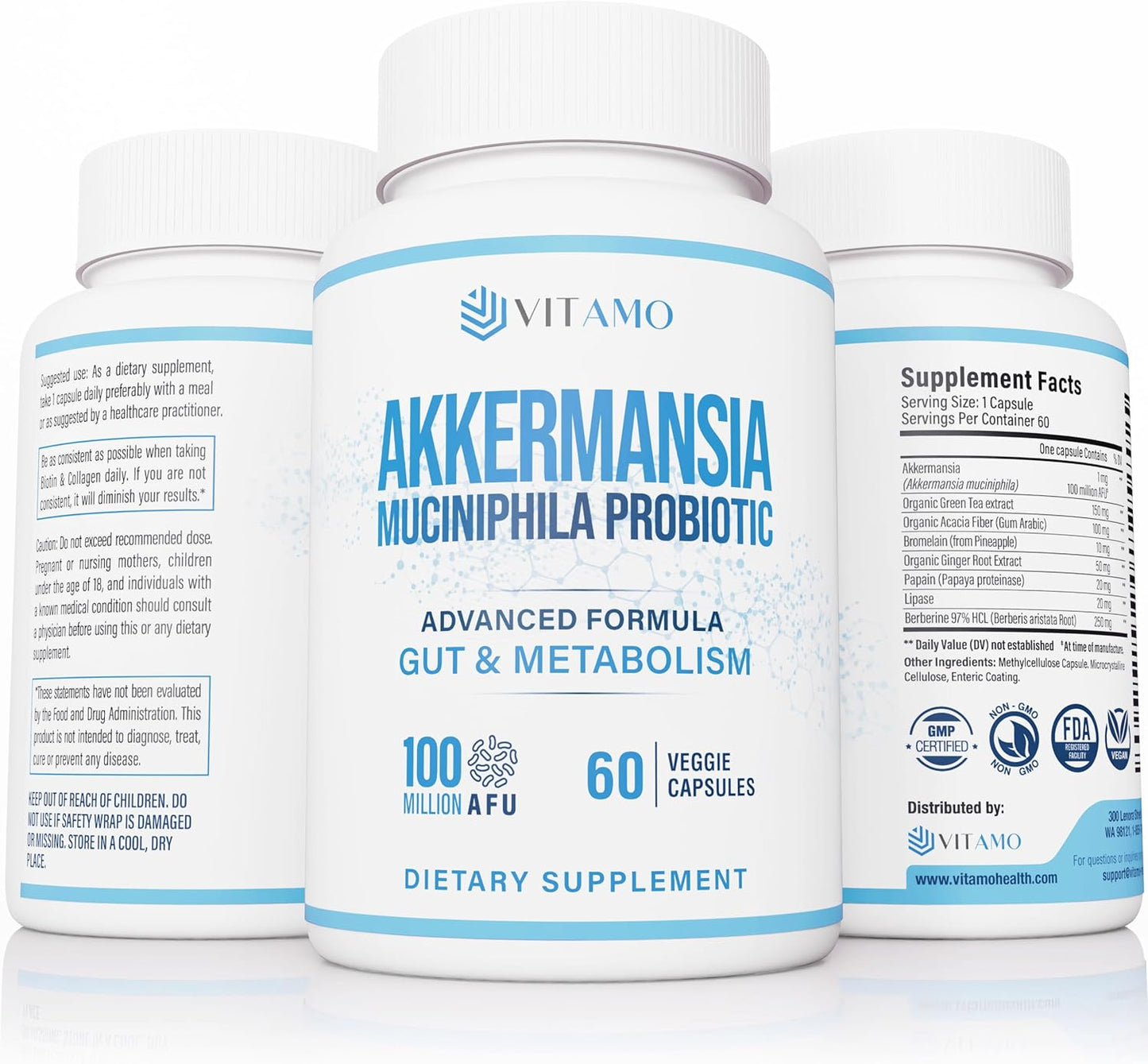 Akkermansia Probiotic 100 Million AFU \u2013 GLP 1 Activator with Berberine, Acacia, Enzymes & Green Tea \u2013 Metabolic & Digestive Support \u2013 Made in USA \u2013 60 Capsules