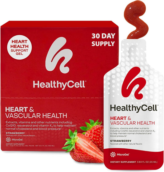 Healthycell Heart & Vascular Health Daily Liquid Supplement - Blood Pressure & Cholesterol Support with Beet Root Powder, Resveratrol, CoQ10, Omega-3 & Vitamin K - 30 Gel Packs