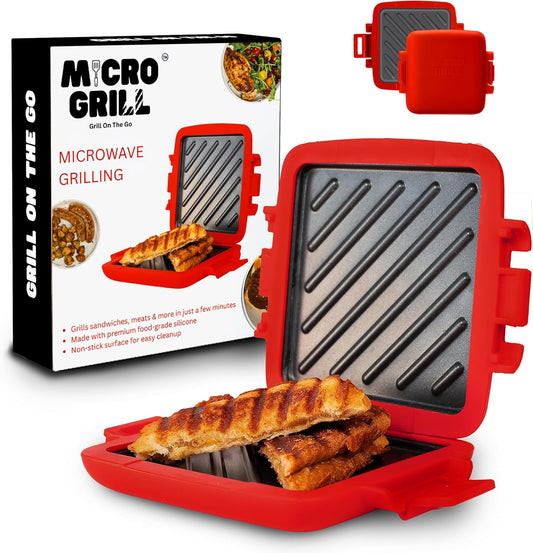 Microwave Sandwich Maker, Toaster, 4 Minute Grill, Grilled Cheese, Crispy, Toastie Maker, Panini Press, No Wire & Dishwasher Safe, Microwave Grill, Office, Home, Travel & School Dorms (Red)