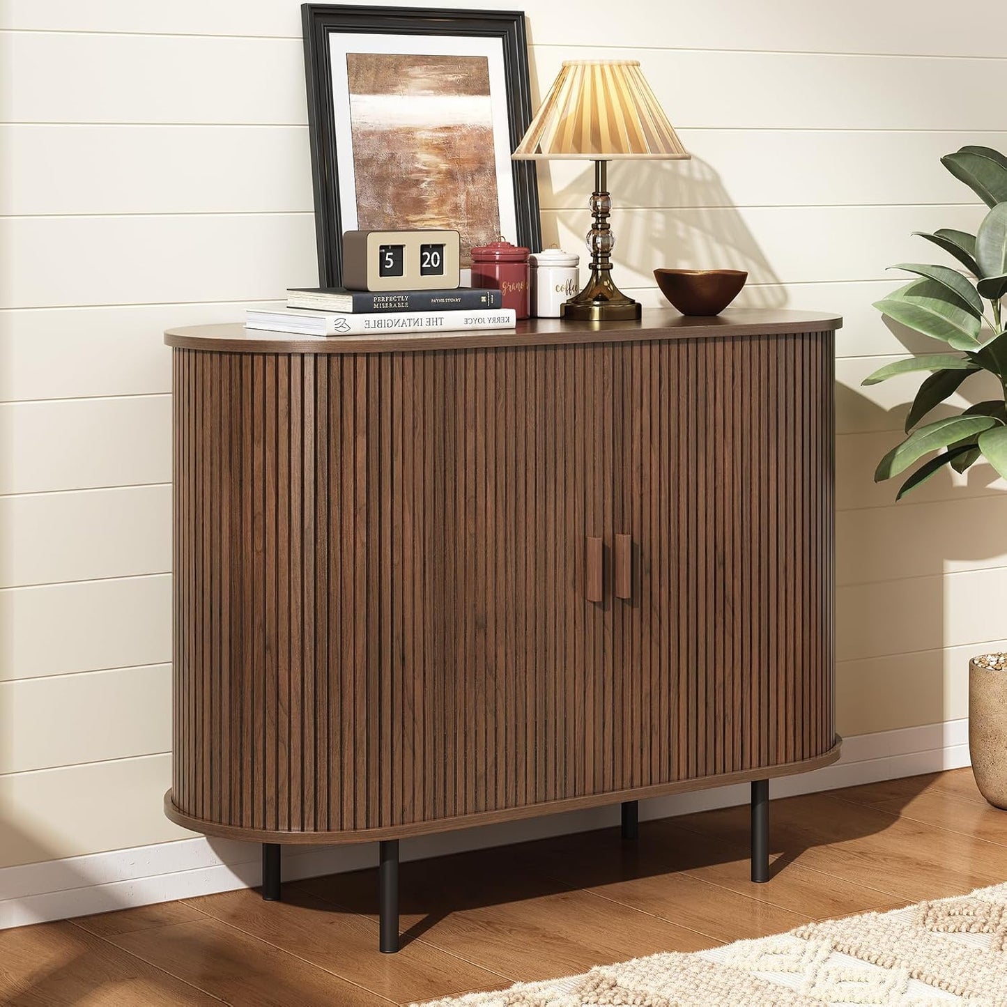 ONBRILL 40" Sideboard Buffet Cabinet with Storage, Storage Cabinet with Sliding Door & Adjustable Shelf, Modern Accent Coffee Bar Console Table for Kitchen, Entryway, Walnut