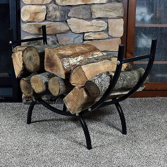 Decorative Firewood Log Rack Semicircular Metal Fireplace Holder Indoor Outdoor Wood Storage Stand