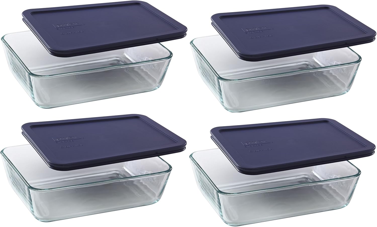 Pyrex 7211 6-Cup Glass Dish & 7211-PC Dark Blue Lid (4-Pack) - Made in USA
