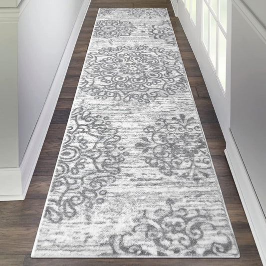HEBE Hallway Runner Rug 2'x8' Washable Vintage Distressed Area Rugs Non Slip Laundry Rug Runner Boho Floor Carpet Runners for Hallways Entryway Laundry Room Kitchen Bathroom,Grey