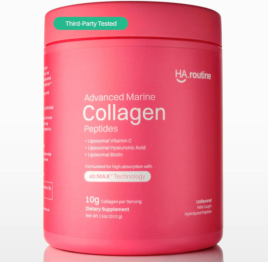 Advanced Marine Collagen Powder Plus Liposomal Vitamin C, Hyaluronic Acid & Biotin, Sugar-Free Type I Collagen Supplement for Skin, Hair, Nails, Joint & Gut Health - 30 Servings, Unflavored