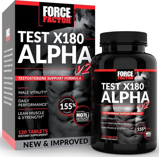 Force Factor Test X180 Alpha v2 T-Support for Men, T-Supplement to Help Build Strength, Boost Nitric Oxide, and Support Daily Performance, 120 Tablets
