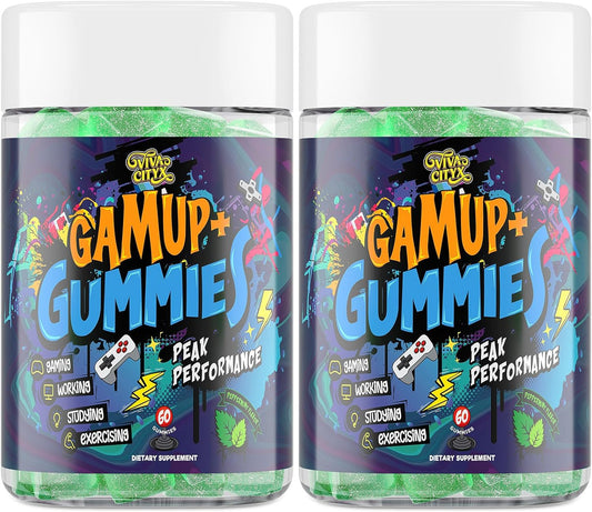 Vivacityx Energy and Focus Gummies - Natural Caffeine Nootropics Supplement - Brain, Eye, and Bone Complex - Sugar-Free Peppermint - for Gamers, Workers, and Active Lifestyles - 120 Gummies