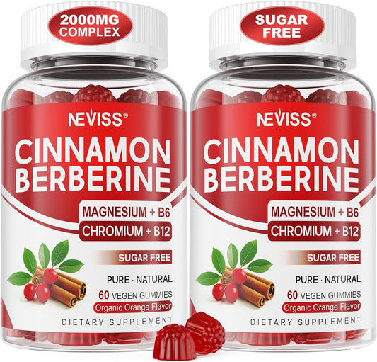 Sugar Free Ceylon Cinnamon Berberine Gummies 2000mg Max Strength Complex Supplement with Bitter Melon, Chromium & Magnesium Glycinate, Organic Berberine HCL Cinnamon Gummy Supplements, Vegan, 120Cts