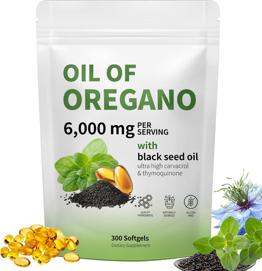 RTQSU Oil of Oregano with Black Seed Oil - Oil of Oregano Capsules, Aceite de Orégano Capsulas, Immune Support, Non-GMO, Gluten Free, 300 Softgels