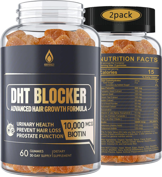 EnvyDeal DHT Blocker Gummies Hair Growth Supplement, Super Potency Saw Palmetto & Biotin 10000 mcg for Women & Men, Plus 12 Proprietary Blend - Prevent Hair Loss, Blocking DHT Receptors, 2Pc\/120ct