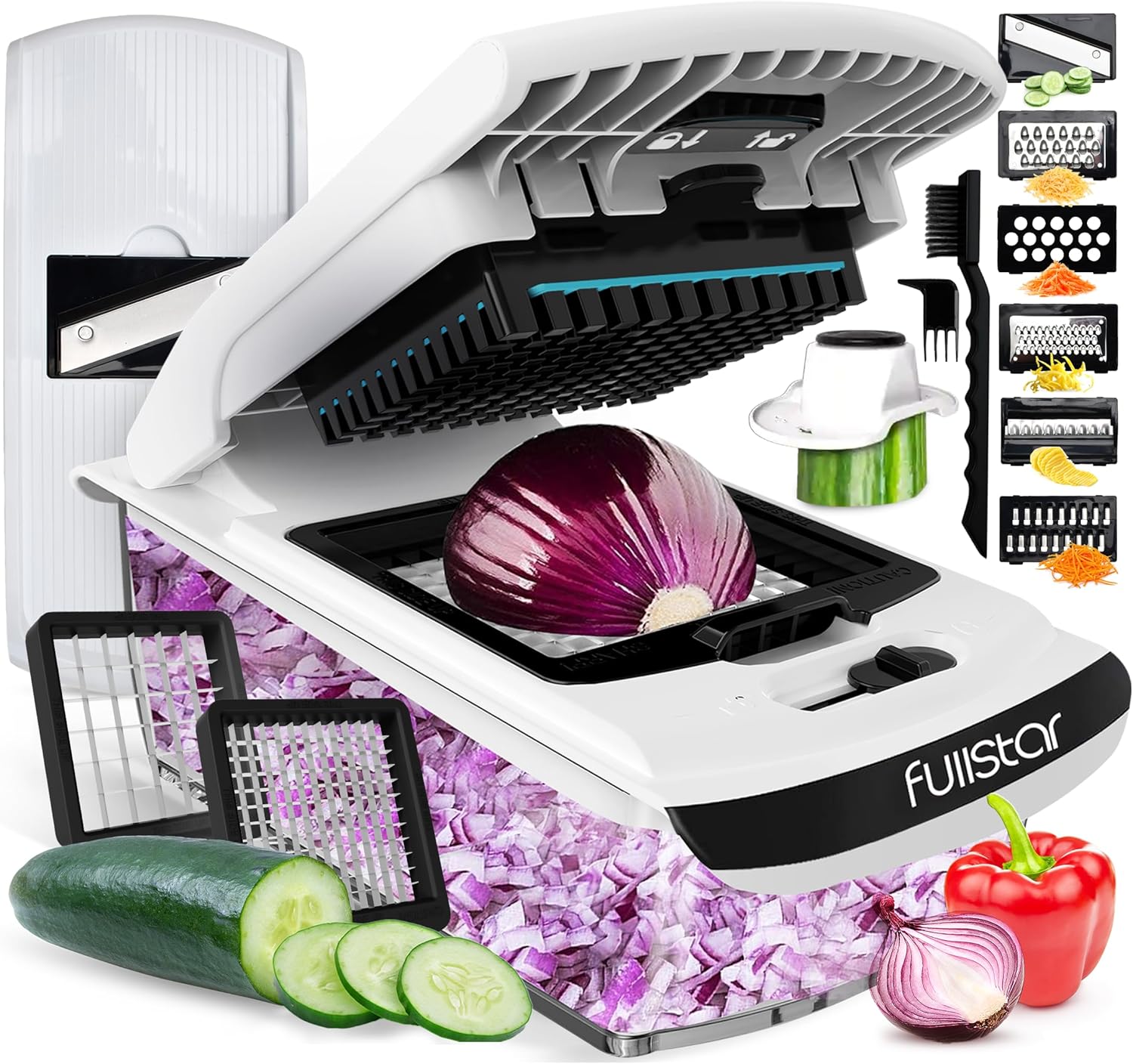 Fullstar The Original Pro Chopper - Vegetable Chopper and Spiralizer, Food Chopper with Container, Fruit Slicer, Kitchen Gadgets & Accessories, Home Essentials (All in 1, White)