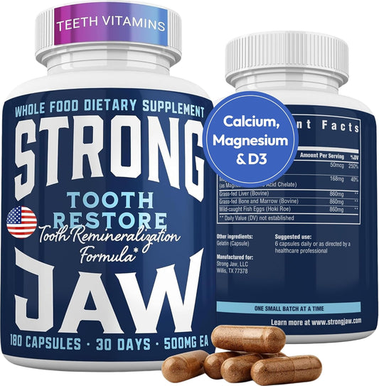 Tooth Restore for Adults with Remineralizing Gum Support 180 Capsules Made in USA - Teeth Vitamins for Strong Teeth Bone Health Supplement Calcium VitaminD3 Hydroxyapatite Enamel Repair