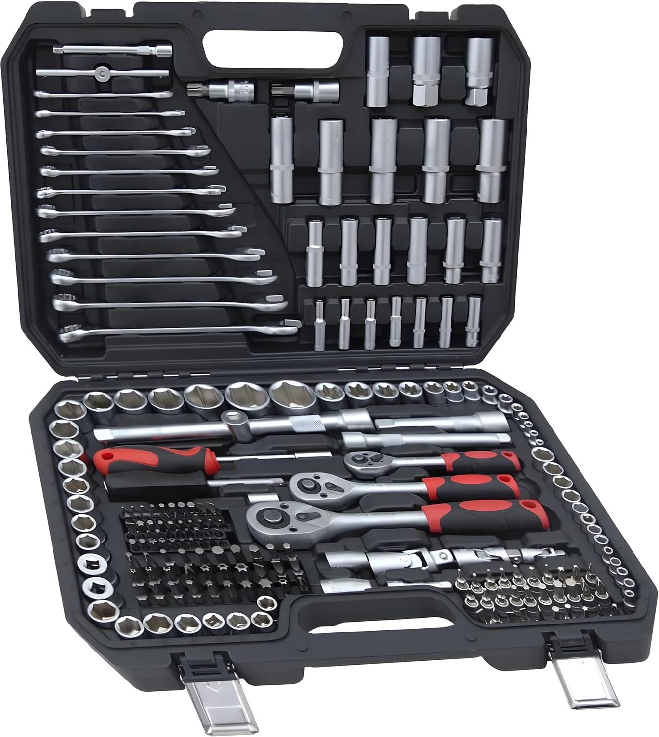 Professional 216pcs Socket Ratchet Wrench Set, 1\/4 & 3\/8 Inch Drive, Standard Full Mechanic Tool Set for Auto & Motorcycle Repair with Ratchet Handle, Extension Bar, Universal Joint & Reducer