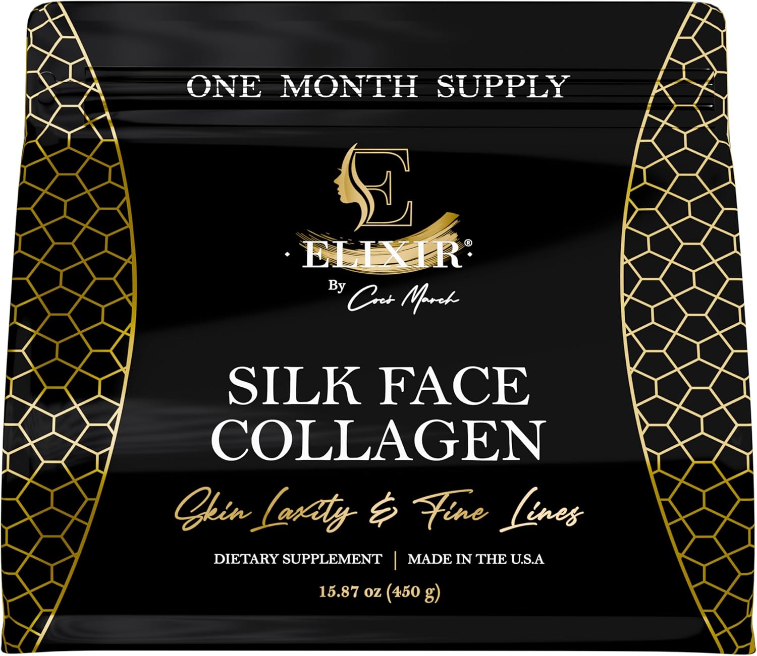 Silk Face Collagen–Silk Collagen for Face and Neck | Sericin-Activated Ultra Low Molecular Weight Collagen–Supports Skin Elasticity and Smooth Appearance–14g Protein–15.87 oz (450g)–Cocó March