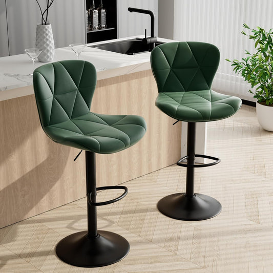 Daluvenix Bar Stools Set of 2,Adjustable Swivel Barstools, Faux Leather Bar Chairs,Upholstered Counter Height with High Backrest for Kitchen Island, Green