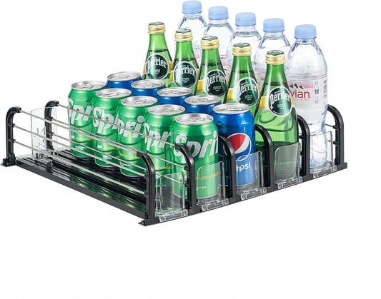 Yedyoi Drink Organizer for Fridge, Soda Can Organizer for Fridge, Self-Pushing Glide Drink Dispenser for Refrigerator-Holds up to 25 Cans Black (5 Rows)