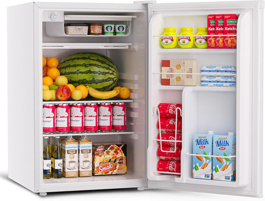 OUTLANE 4.5 Cu.Ft Compact Refrigerator with Freezer, 127L Small Apartment Fridge, Energy-Efficient Mini Fridge for Dorm, Bedroom, Office, Quiet Operation, White, Ideal for Home & Office Use