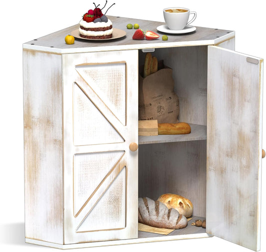 Trironsun Corner Bread Box for Kitchen Counter Double Layer Bamboo Bread Storage Container Large Capacity Bread Storage Bin Farmhouse Breadbox Organizer