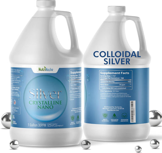 NutriNoche Colloidal Silver Liquid Supplement - Premium Silver for Immune Support - (1) Gallon Bottle - 99.99% Ultra Pure Crystalline Nano Particles - 30 ppm