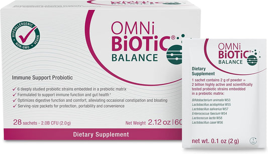 Balance Probiotic Immune Support - Bifidobacterium & Lactobacillus - Hypoallergenic - Immune Booster Supplement for Men and Women - Non-GMO (28 Daily Packets)