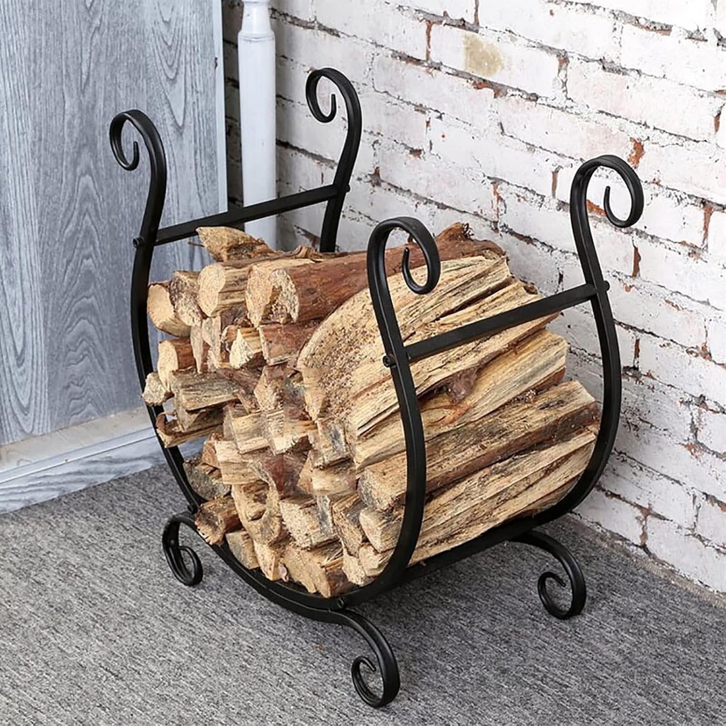 Floor Heavy Duty Firewood Storage Rack Holder,Wrought Iron Semicircle Lumber Kindling Organizer,Indoor/Outdoor/Stove/Fireplace/Fire Pit Accessory,