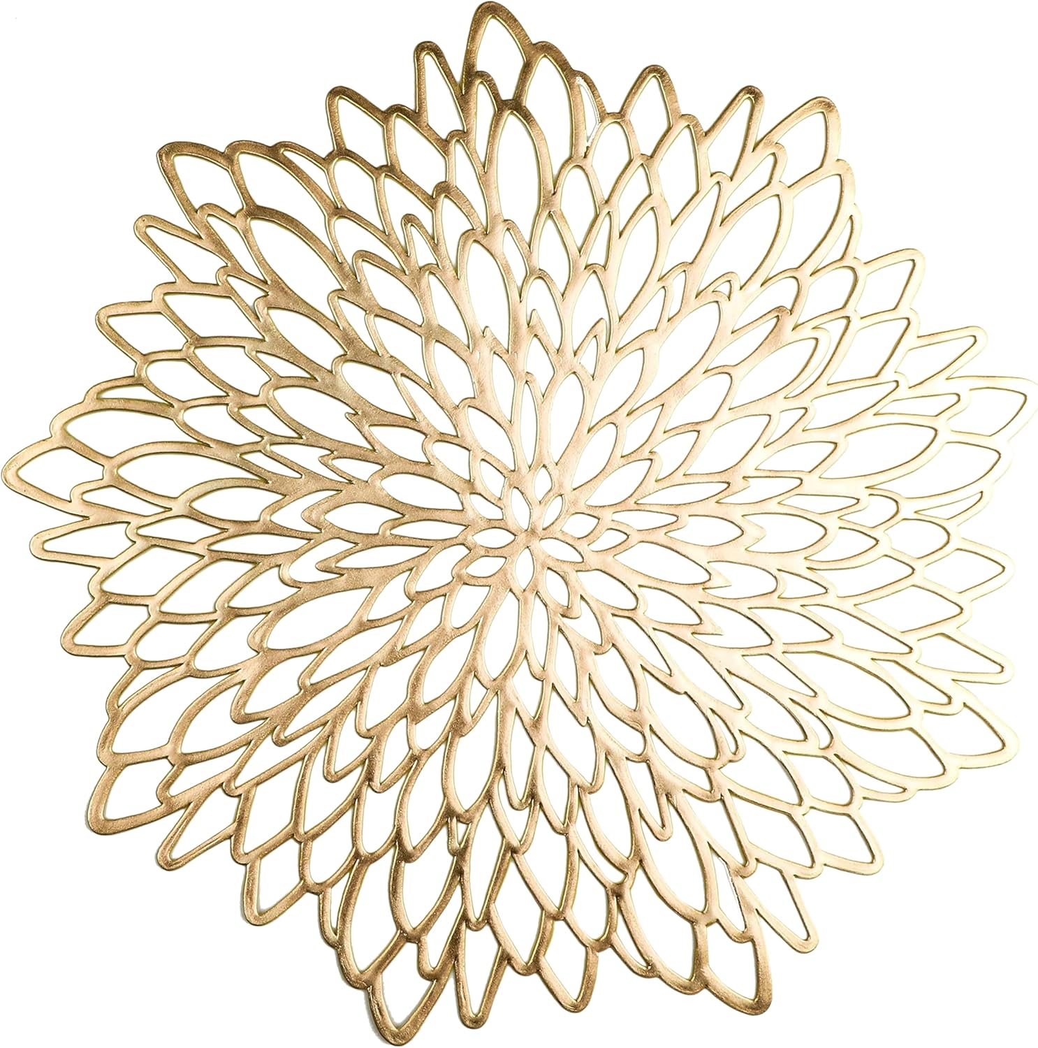 Snowkingdom Pack of 18 Gold Metallic Round Placemats Bulk Round Pressed Vinyl Leaf Dinning Kitchen Table Mats Decoration for Christmas Wedding Thanksgiving Party