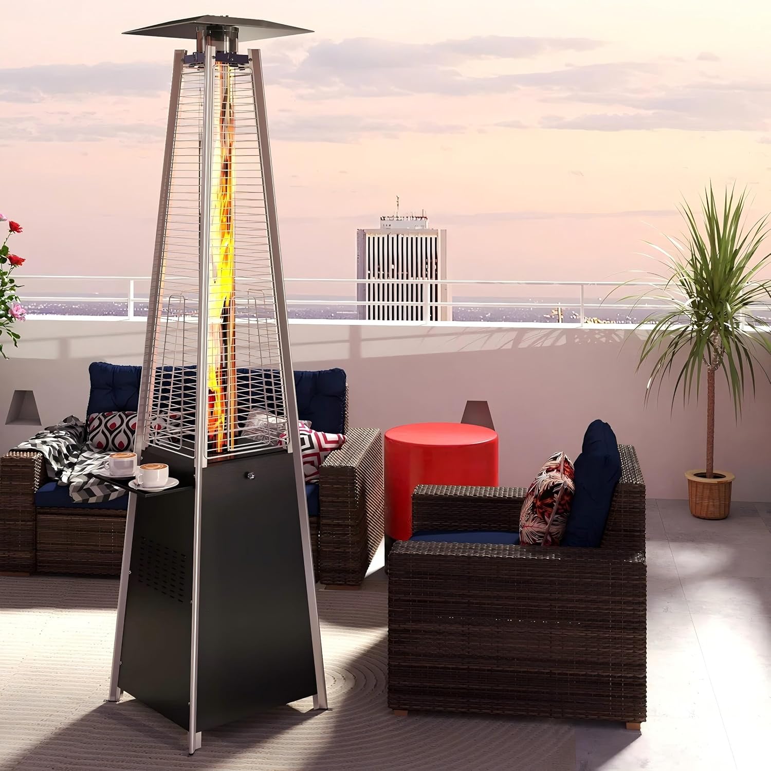 FOOWIN Patio Heater,Propane Patio Heater with Detachable Table,Black