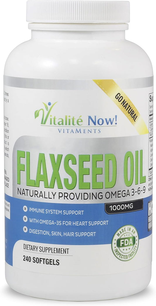 Upsize Best Organic Flaxseed Oil Softgels - 1000mg Premium, Virgin Cold Pressed from Flax Seeds - Hair Skin & Nails Support - Omega 3-6-9 Supplement - 240 Count - More Than 8 Month Supply!