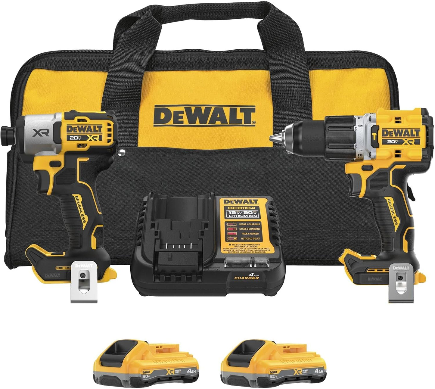 DEWALT 20V MAX XR Impact Driver and Hammer Drill Cordless Power Tool Combo Kit, Includes 2x 4ah POWERPACK Batteries and a Charger (DCK250QQ2)