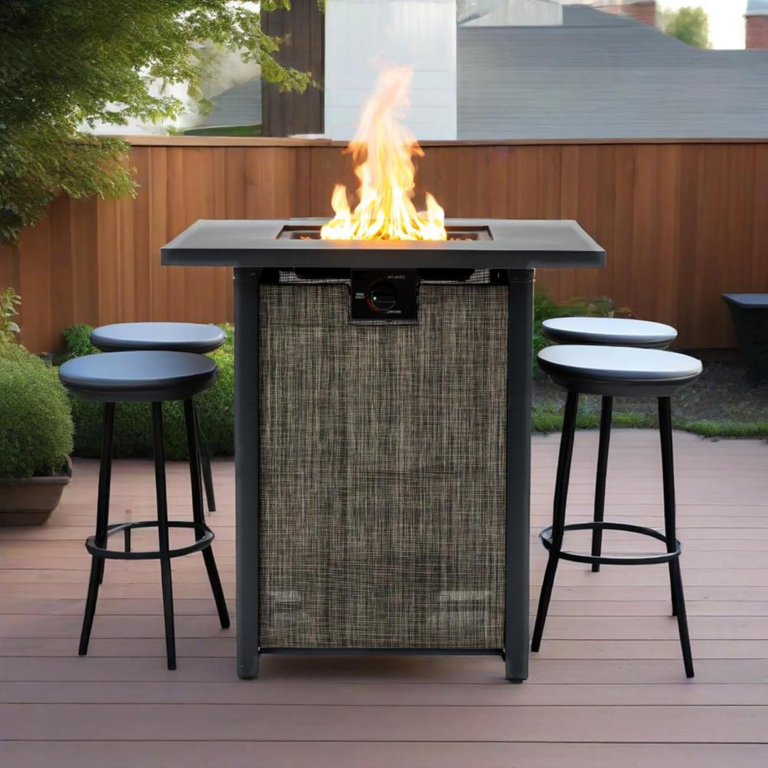 KT Rolster 28" Propane Gas Fire Pit Table, 50000 BTU Outdoor Steel Square Tabletop Fire Pits, Modern Smokeless Deck Safe Firepit for Outside Patio, Garden, Backyard, Black