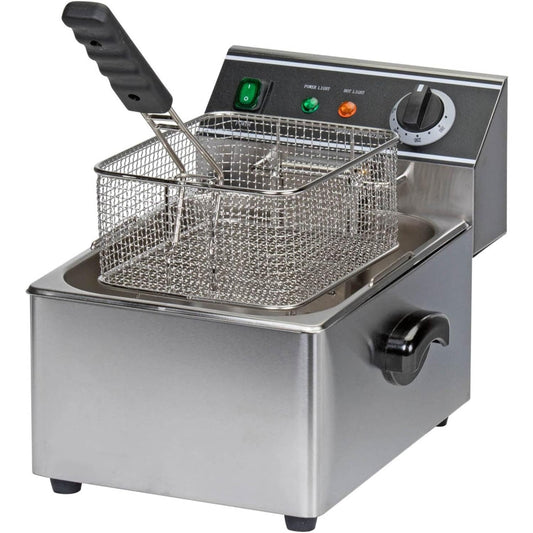 FSE DF-6L Electric Countertop Deep Fryer with 15 Pound Single Tank, Stainless Steel, Silver, 16"H x 11.75"W x 11.25"D
