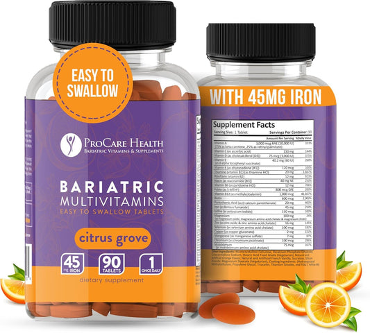ProCare Health Bariatric Multivitamin with Iron 45mg (90 Easy to Swallow Tablets) - Post Op Bariatric Vitamins for Gastric Bypass Pills for Sleeve Patients, Sustains Recovery & Energy (3 Month Supply)