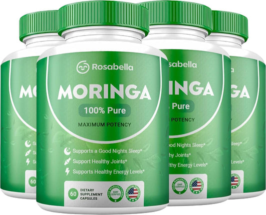 Moringa Powder Capsules - Pure Nutrient-Rich Moringa Powder - A Natural Green Antioxidant Superfood - Supports Energy, Skin Health, Gut Health+ - w/Essential Vitamins & Amino Acids A1 - Pack of 4