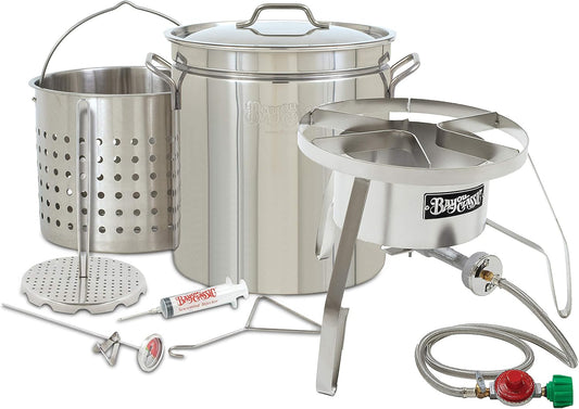 OVERSIZED BIG Turkey Fryer Complete Kit 44 Quart Stainless Stockpot w/Steel Burner Turkeys 25+ Pounds or Diameter of 13.5" TOP OF THE LINE MODEL
