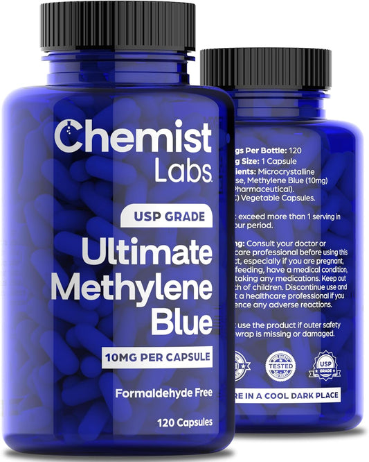 Chemist Labs Methylene Blue Capsules for Humans - USP Grade 99% Purity, Methylene Blue Pharmaceutical Grade, Third Party Tested, Supports Cellular & Mitochondrial Function, Made in USA, 120 Count