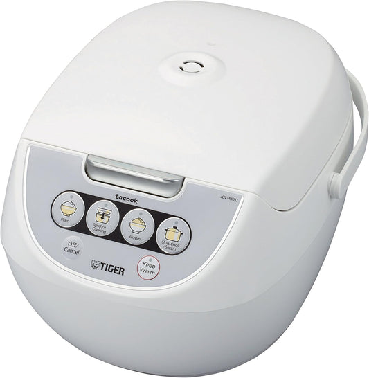 TIGER JBV-A10U 5.5-Cup (Uncooked) Micom Rice Cooker and Warmer with Tacook Food Steamer Cooking Tray Technology, White