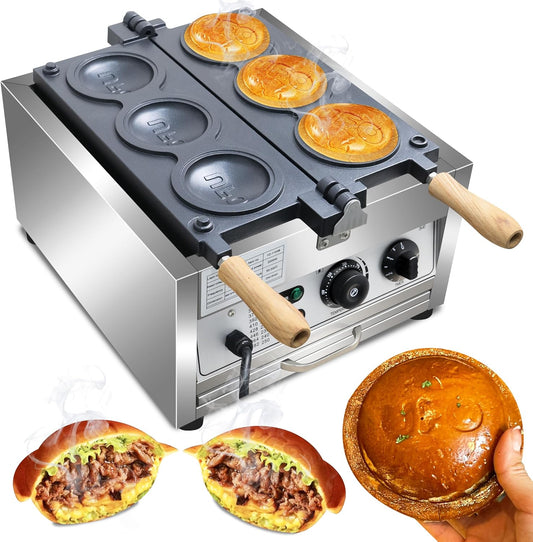 Ice Cream UFO Burger Maker 3pcs, Electric Burger Waffle Maker, rotary Hamburger sandwich machine Non-stick Panini press waffle machine 110V Gelato Panini Press machine for Home Kitchen Use Breakfast