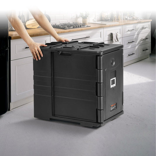 82 Qt Insulated Food Pan Carrier, Hot Box Catering Warmer w/ Double Buckles, Stackable Front Loader for Restaurant, Canteen – Black