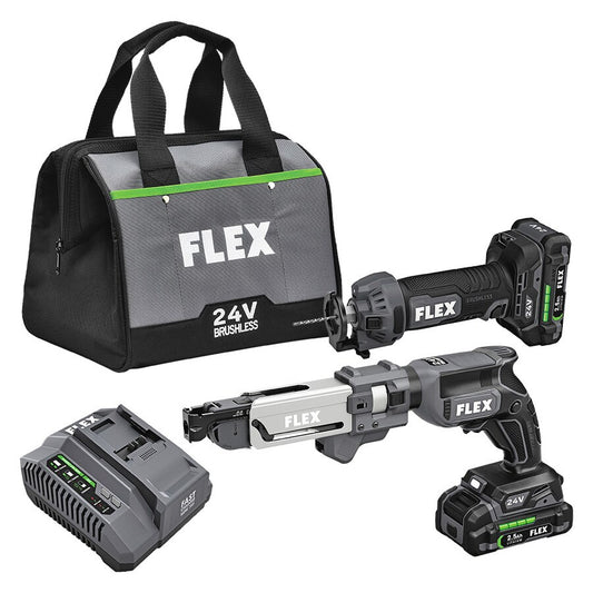 FLEX 2-Tool Brushless Power Tool Combo Kit with Soft Case (2-Batteries Included and Charger Included)