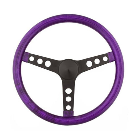 8453 13.5 in. Metal Flake Steering Wheel, Black 3-Spoke - Purple