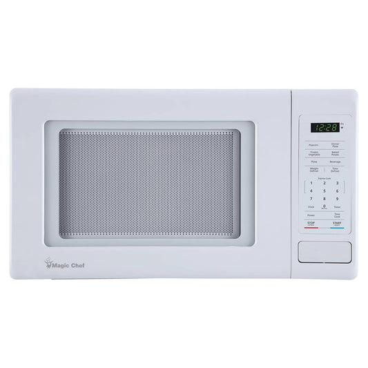 Open Box Magic Chef 0.9 Cubic Feet 900 Watt Stainless Microwave Oven, White